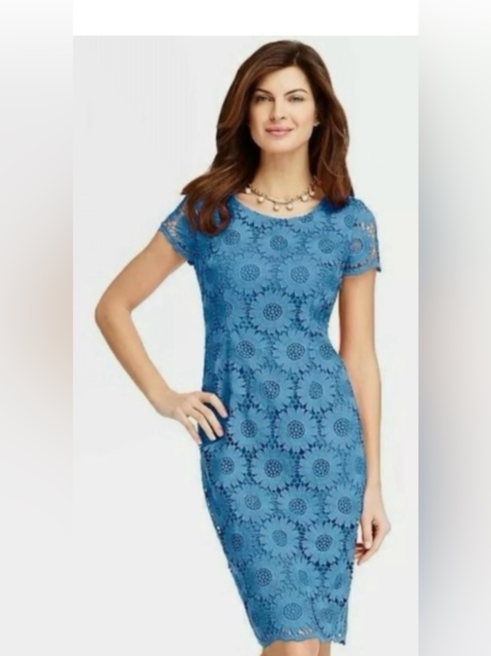 Talbots sunflower lace cornflwr blu sheath drss SZ 10 garden party coquette girl